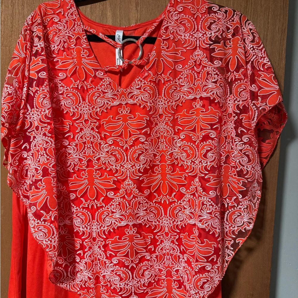 NY Collection Red Flutter Sleeve Blouse